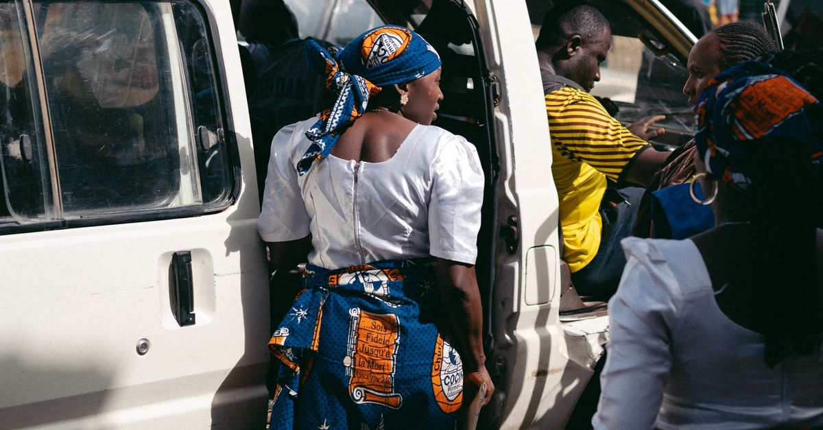 Crew boarding a bus in Nigeria
